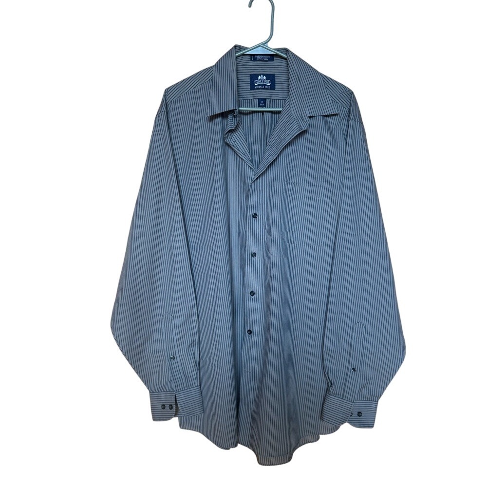 Stafford Wrinkle-Free Striped Shirt Gray and Navy